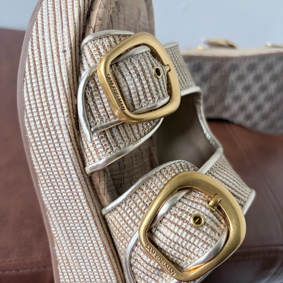 Sam Edelman Nerissa Sunny Gold Raffia Platform Slide Sandal Size 8 - Picture 6 of 7